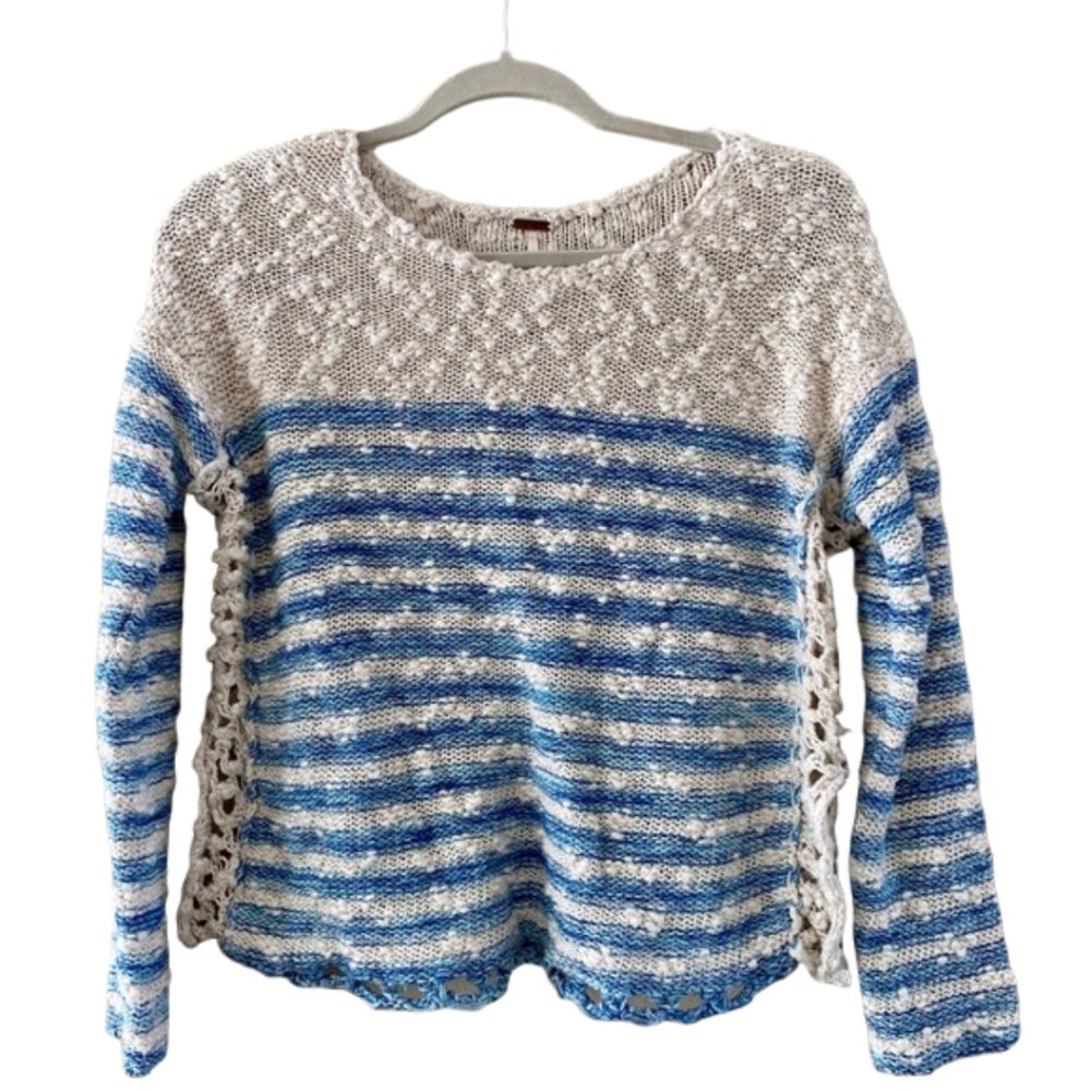 FREE PEOPLE Crochet Blue Sweater “French Creek”